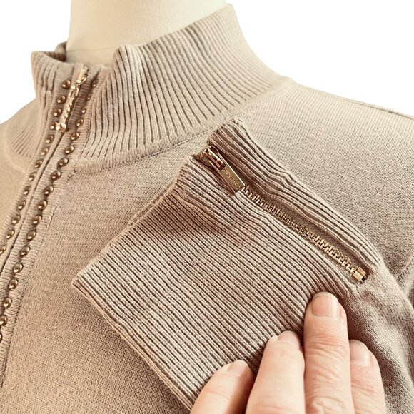 Calvin Klein Womens‎ Tan Long Sleeve Sweater Dress Knee Studded Half-Zip Size XL - Picture 8 of 9
